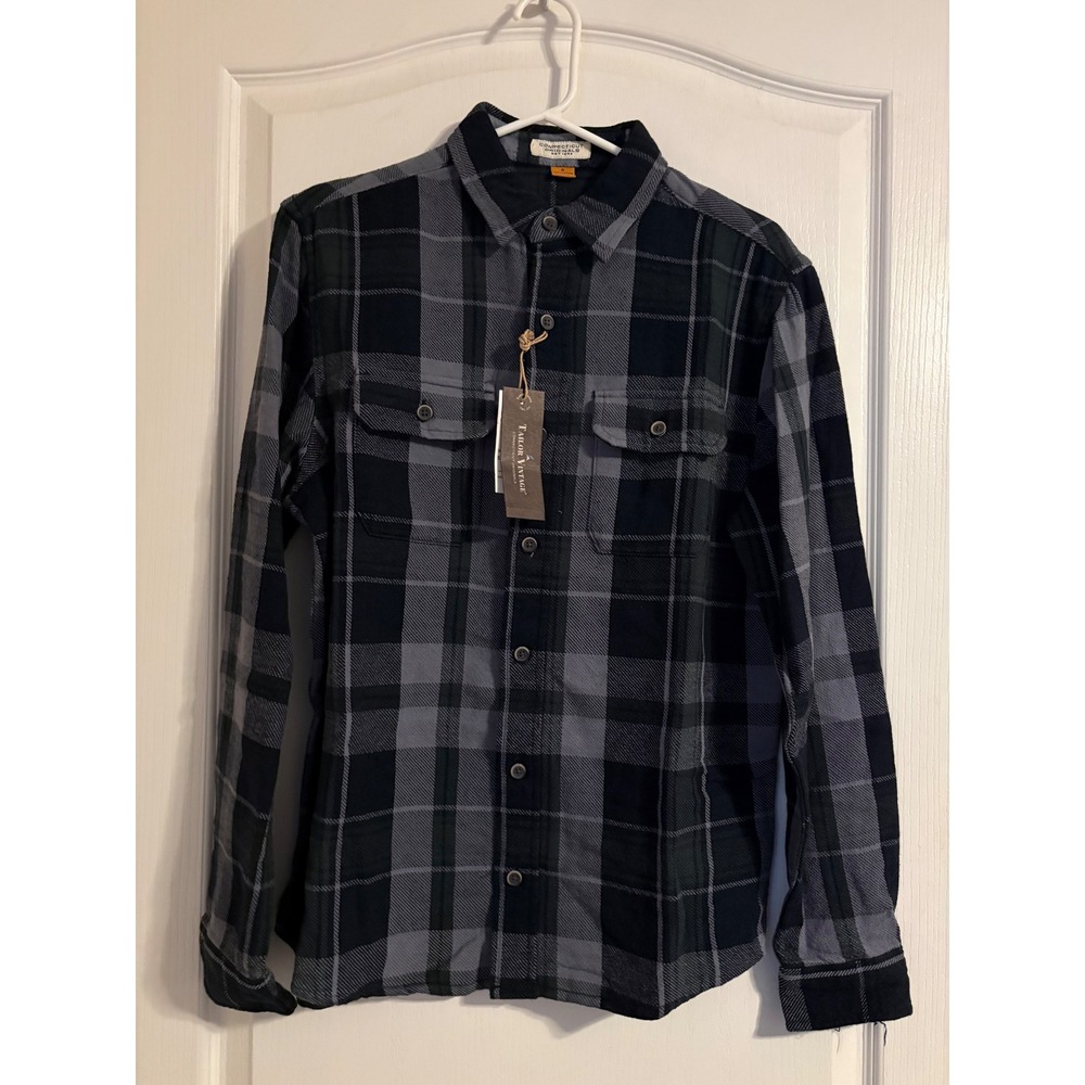 Tailor Vintage Plaid Shirt Mens Small Blue Grey NEW Cotton Button Down 3772464